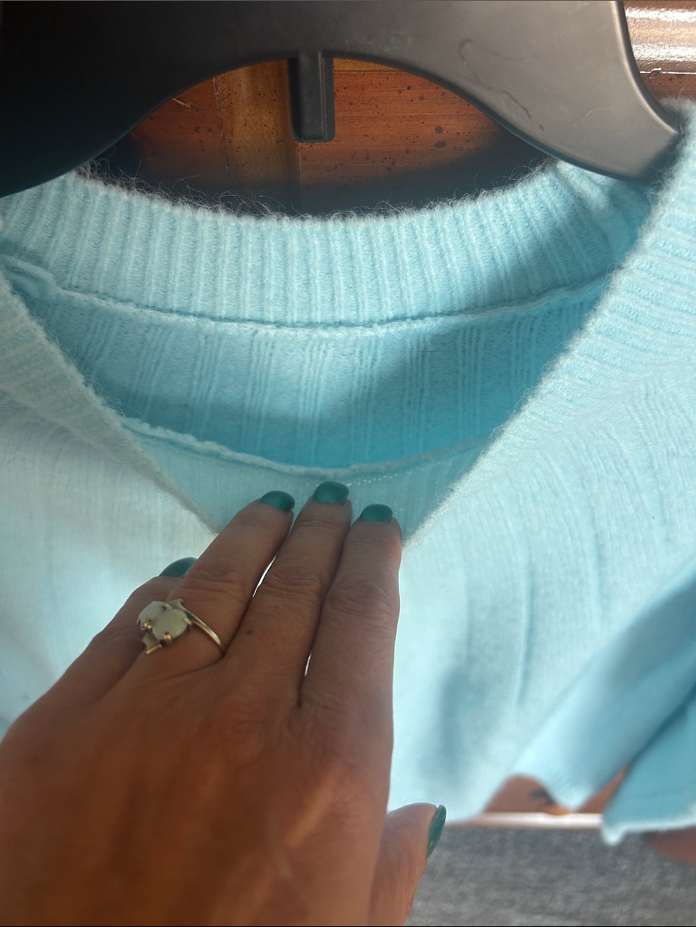 Light Blue Womens Ribbed Crewneck Sweater - Picture 2 of 3